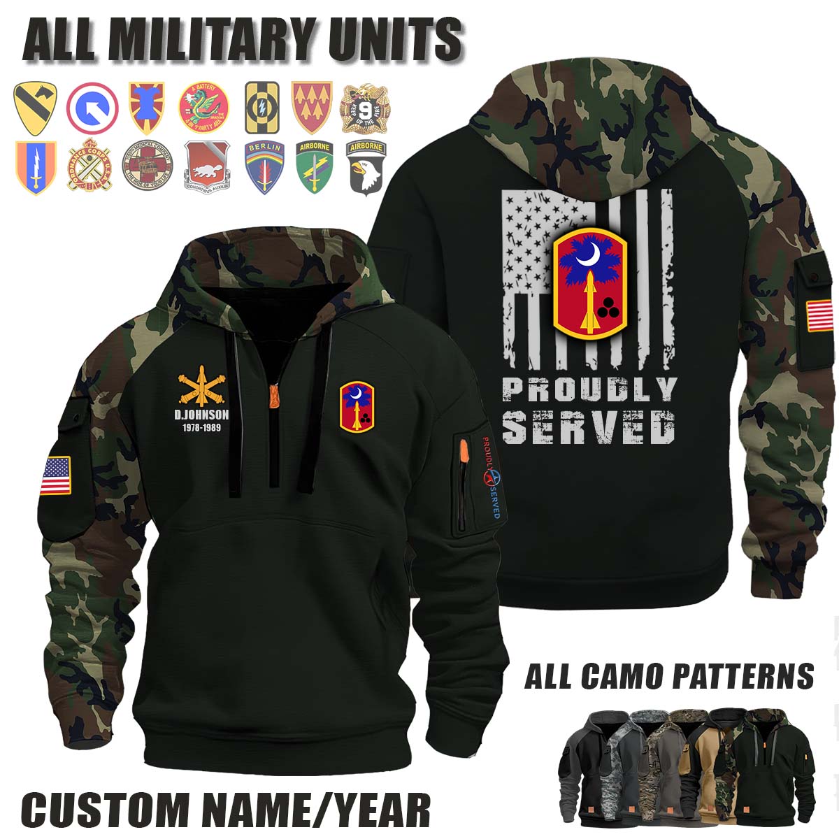 678th ADA BDE 678th Air Defense Artillery Brigade_Camo Halfzip Hoodie