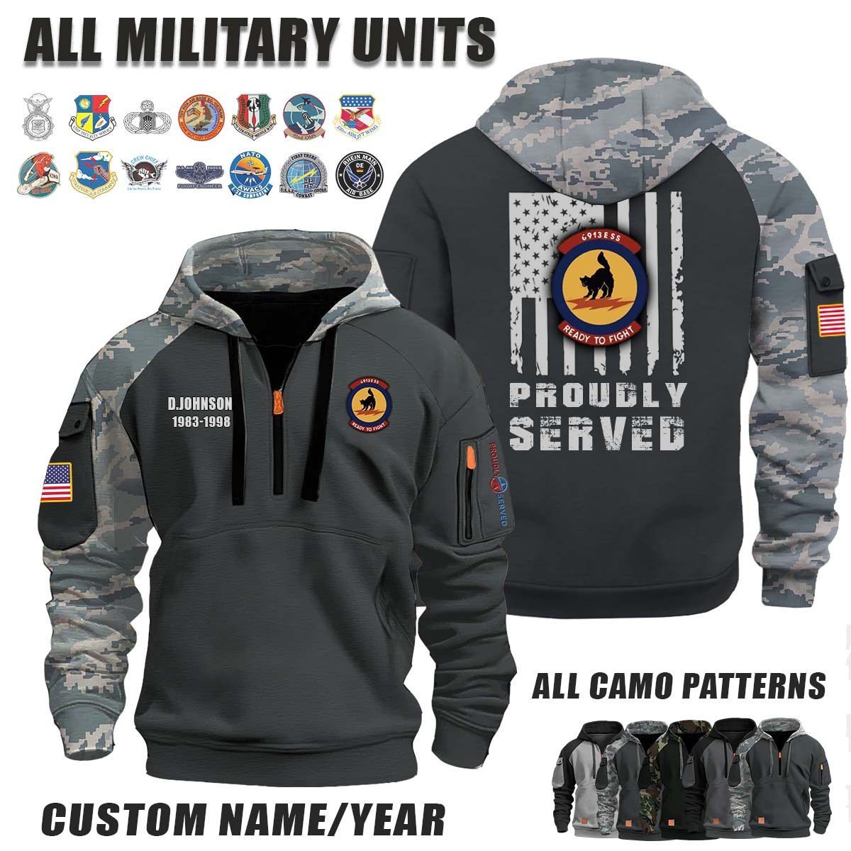 6913th ESS Electronic Security Squadron_Camo Halfzip Hoodie