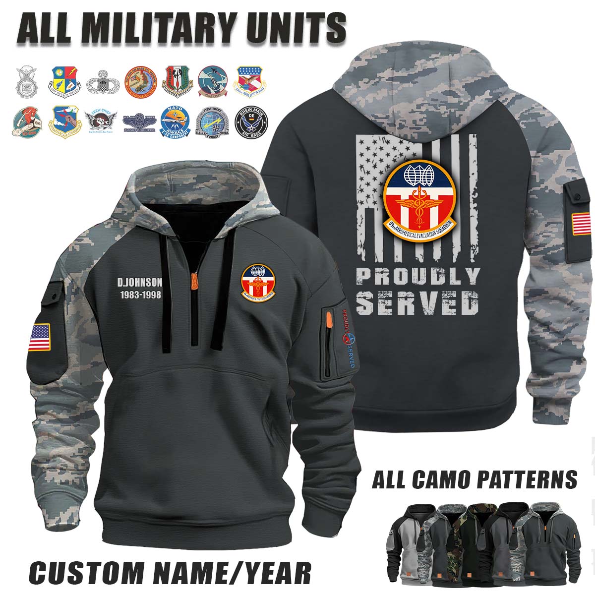 69th AES Aeromedical Evacuation Squadron_Camo Halfzip Hoodie
