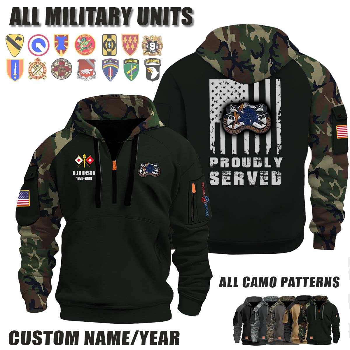 6th SIG BN 6th Signal Battalion_Camo Halfzip Hoodie