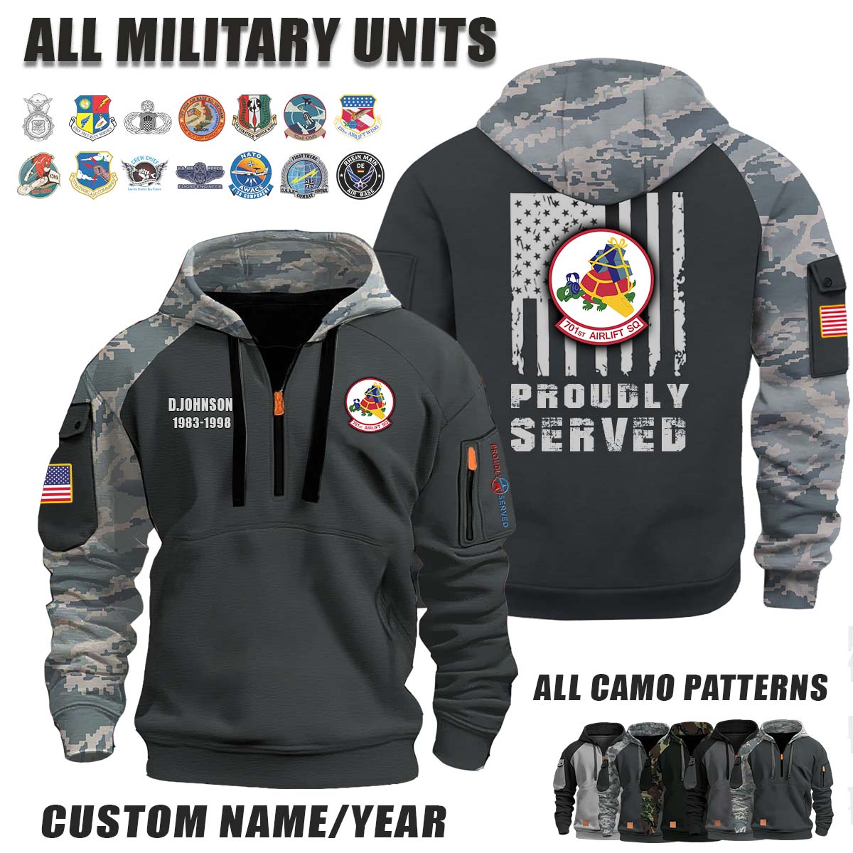 701st AS Airlift Squadron_Camo Halfzip Hoodie