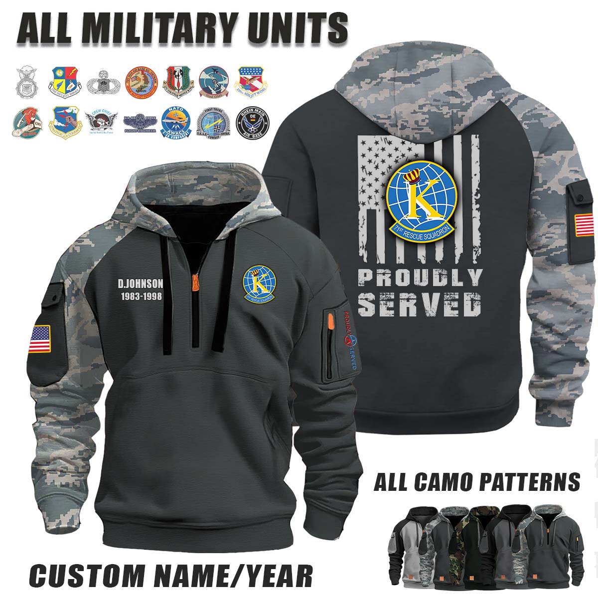 71st RS Rescue Squadron_Camo Halfzip Hoodie