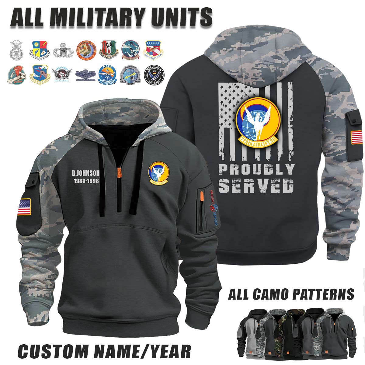729th AS Airlift Squadron_Camo Halfzip Hoodie