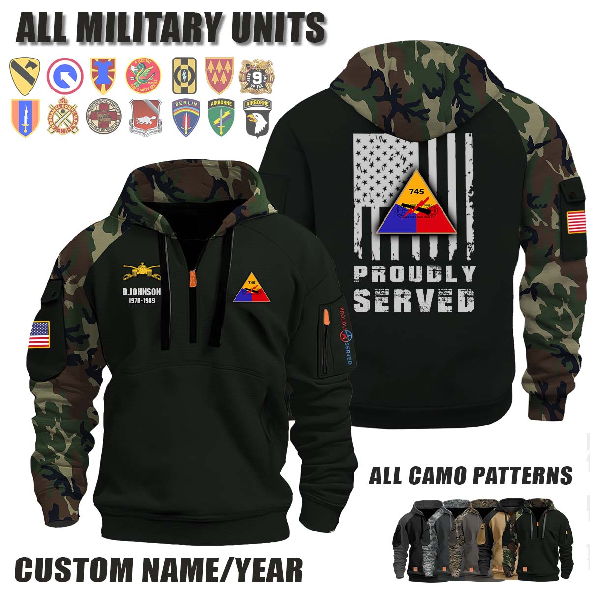 745th Tank Battalion_Camo Halfzip Hoodie