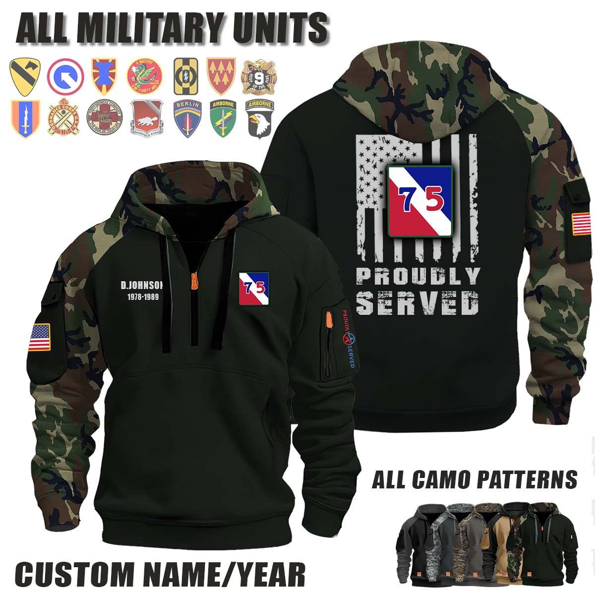 75th ID 75th Infantry Division_Camo Halfzip Hoodie