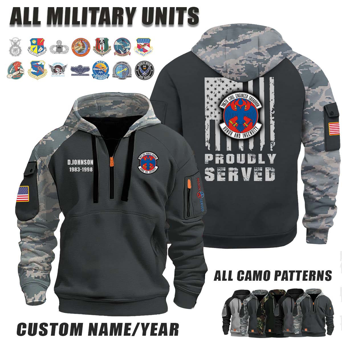 786th CES Civil Engineer Squadron_Camo Halfzip Hoodie