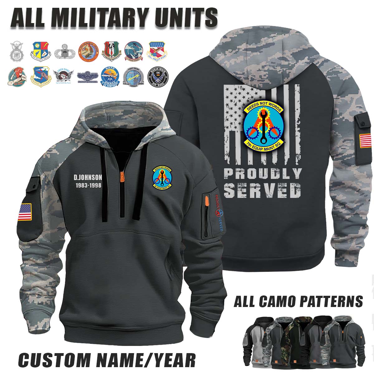 7th EMS Equipment Maintenance Squadron_Camo Halfzip Hoodie