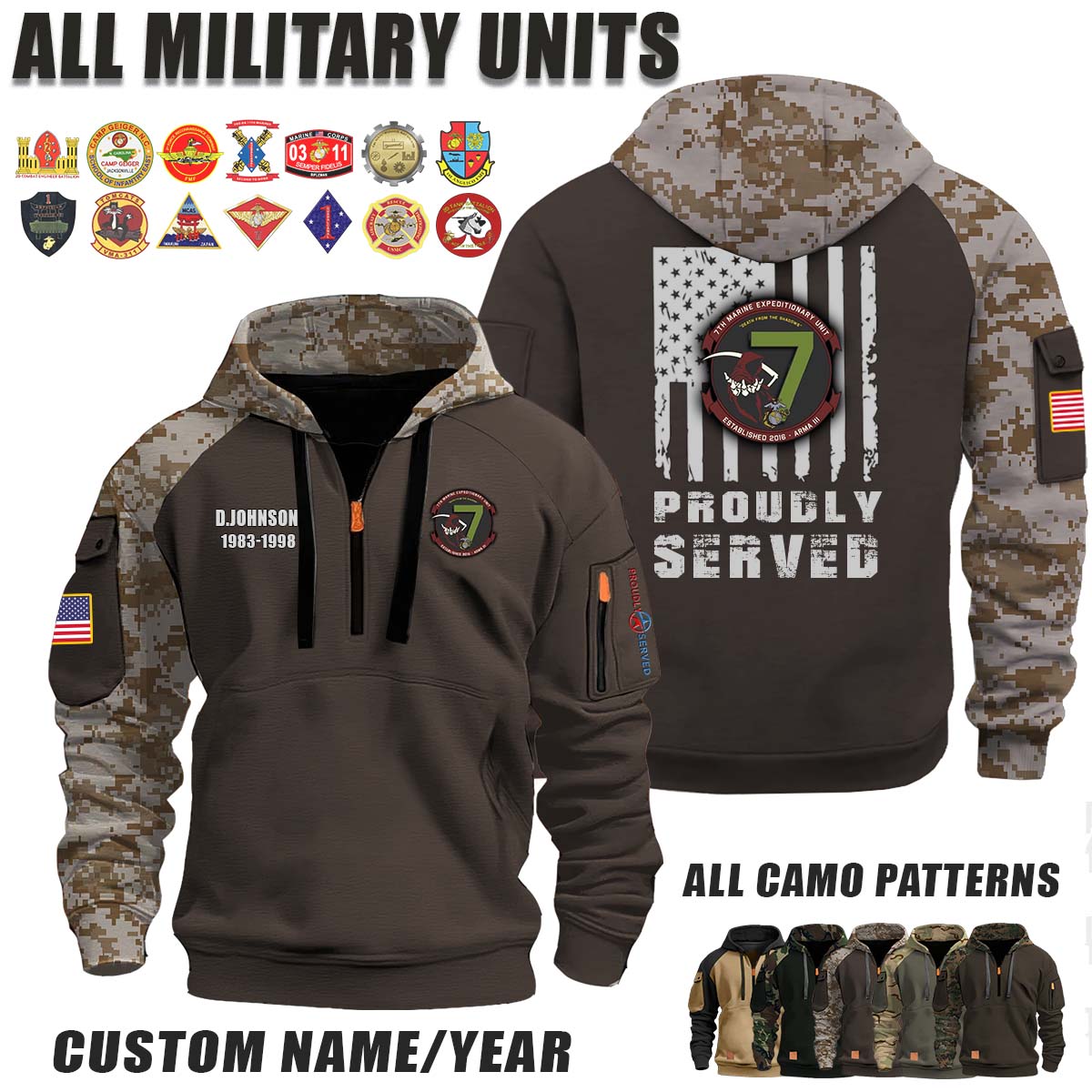 7th Marine Expeditionary Unit Magnificent Seventh_Camo Halfzip Hoodie