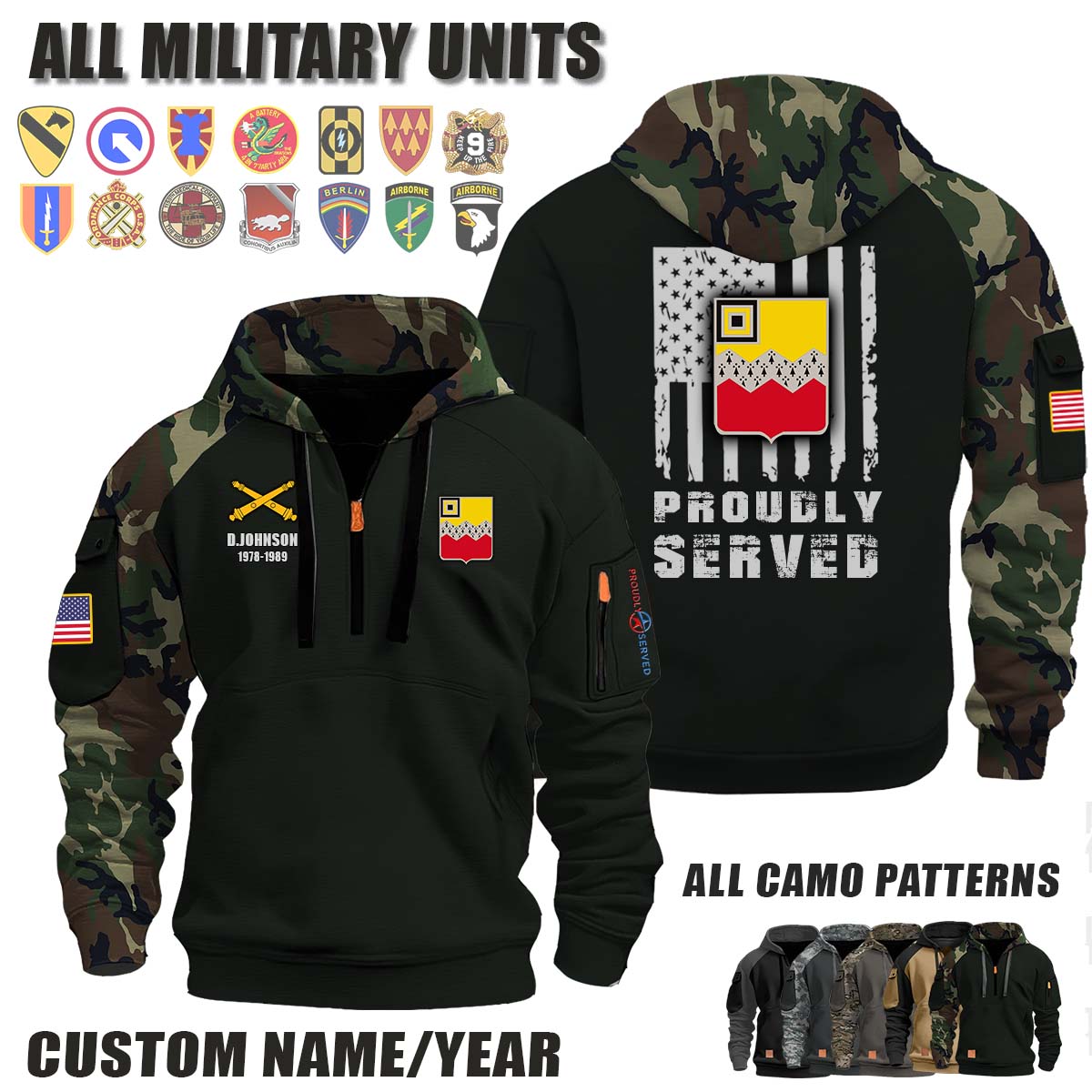 80th FA 80th Field Artillery Regiment_Camo Halfzip Hoodie