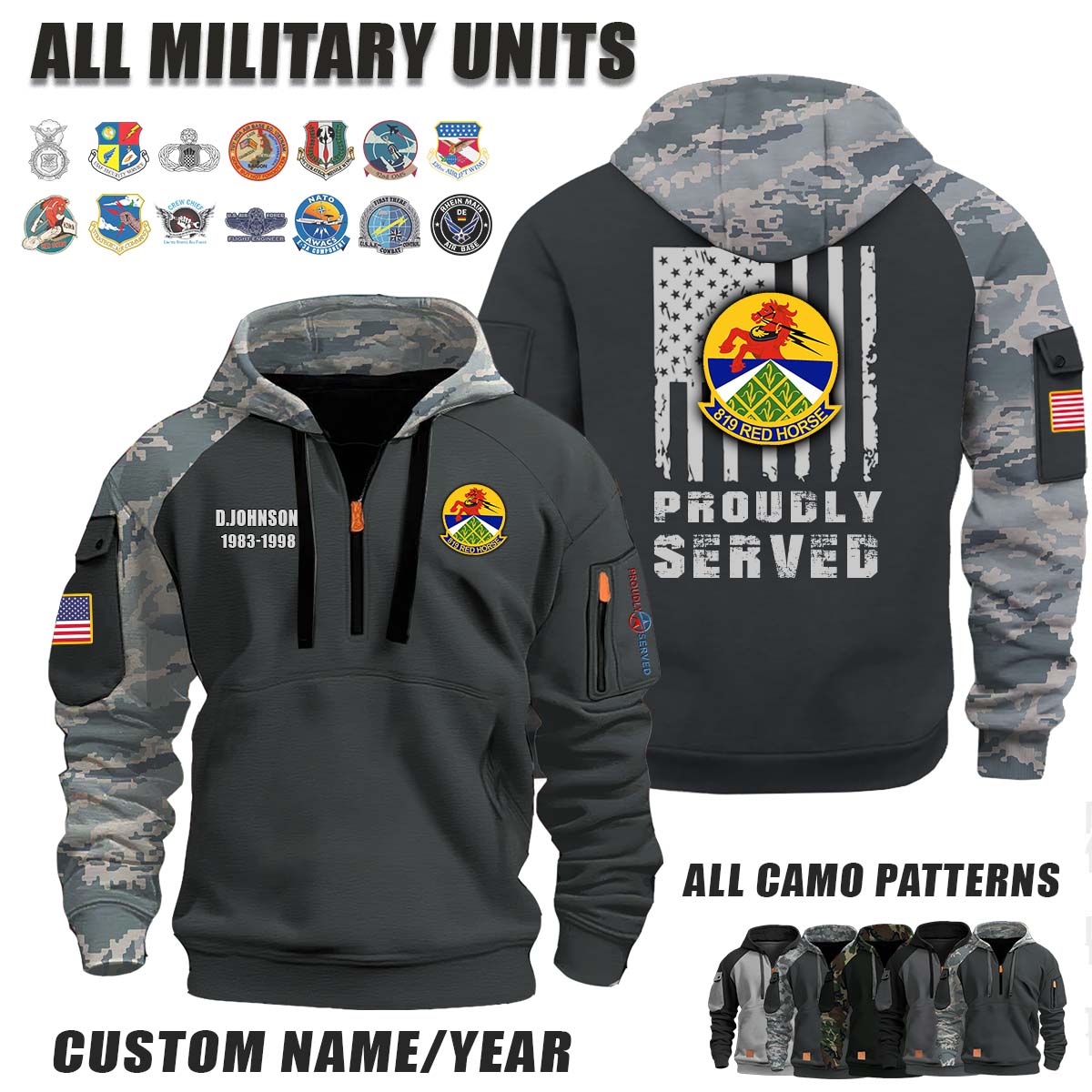 819th RED HORSE Squadron_Camo Halfzip Hoodie