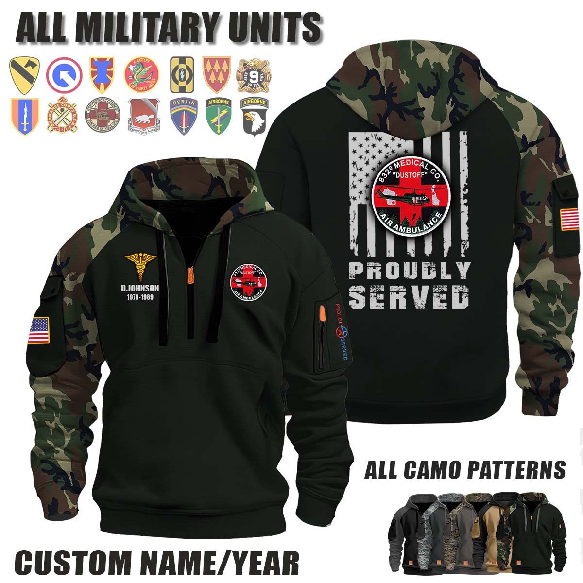 832nd Aviation Medical Company (Air Ambulance)_Camo Halfzip Hoodie