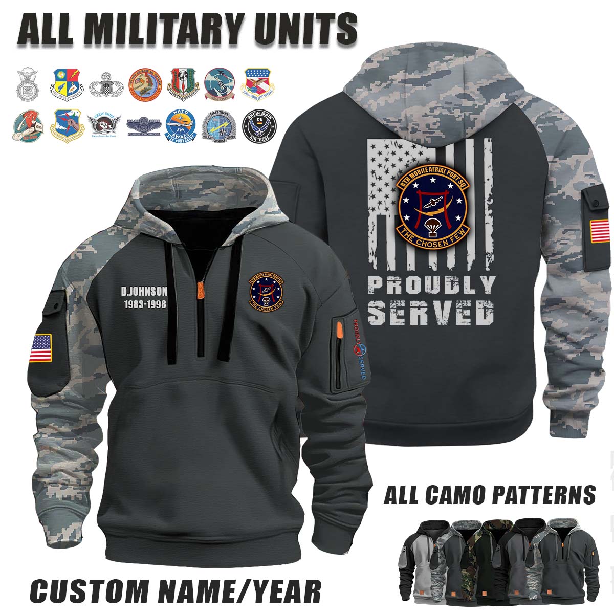 8th MAPS Mobile Aerial Port Squadron_Camo Halfzip Hoodie