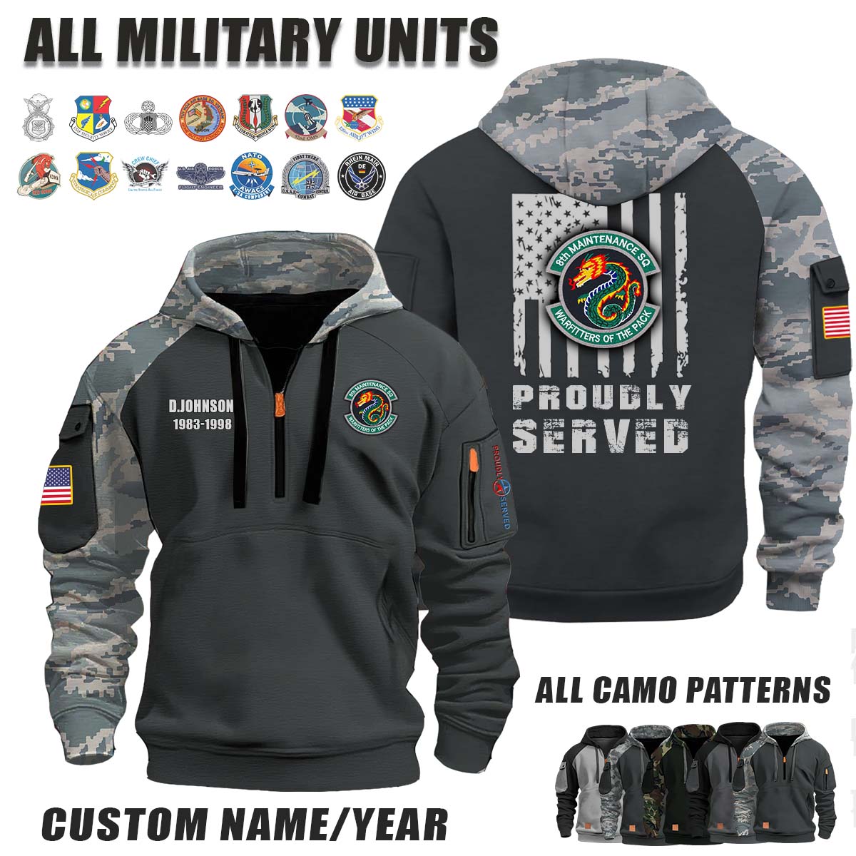 8th MXS 8th Maintenance Squadron_Camo Halfzip Hoodie