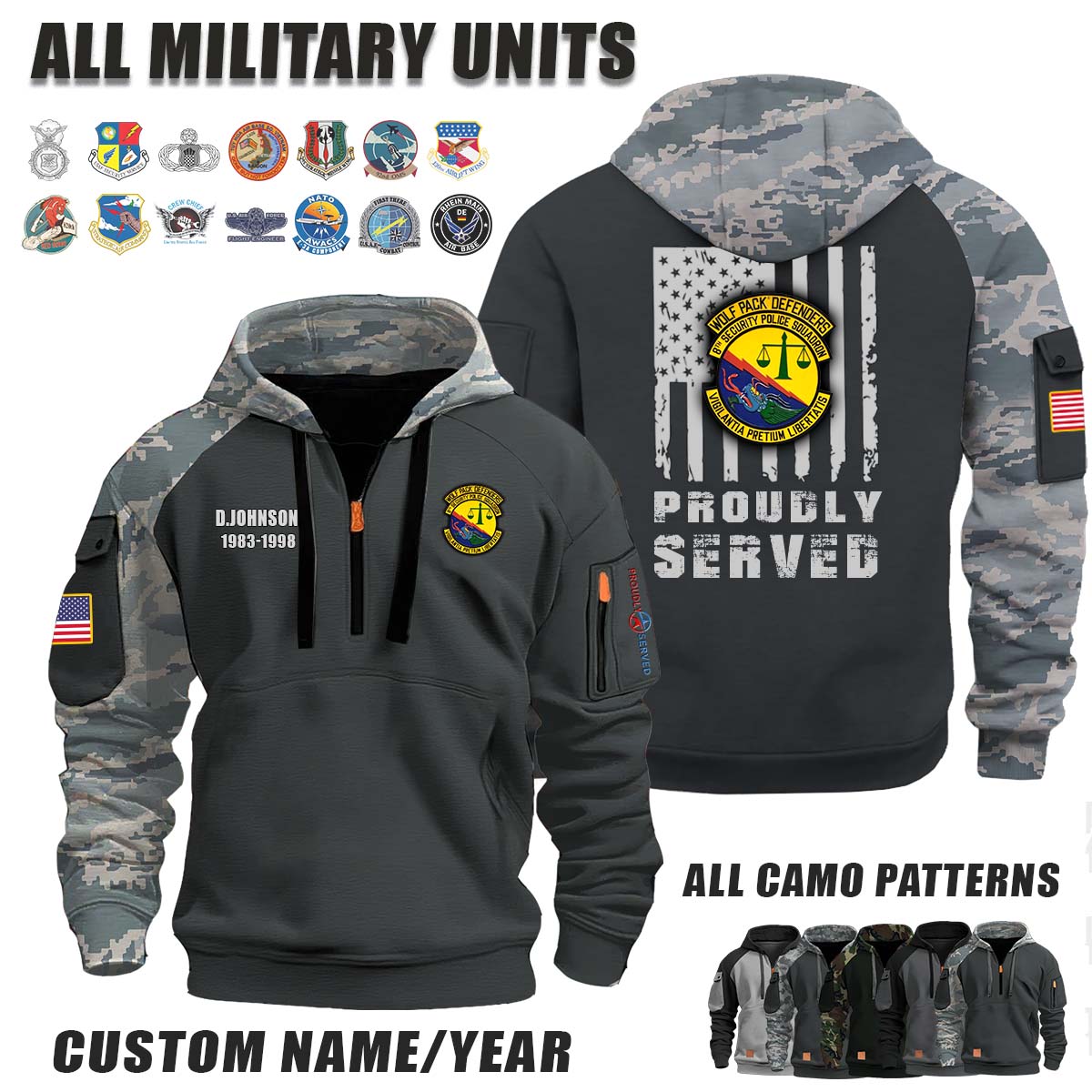 8th SPS 8th Security Police Squadron_Camo Halfzip Hoodie