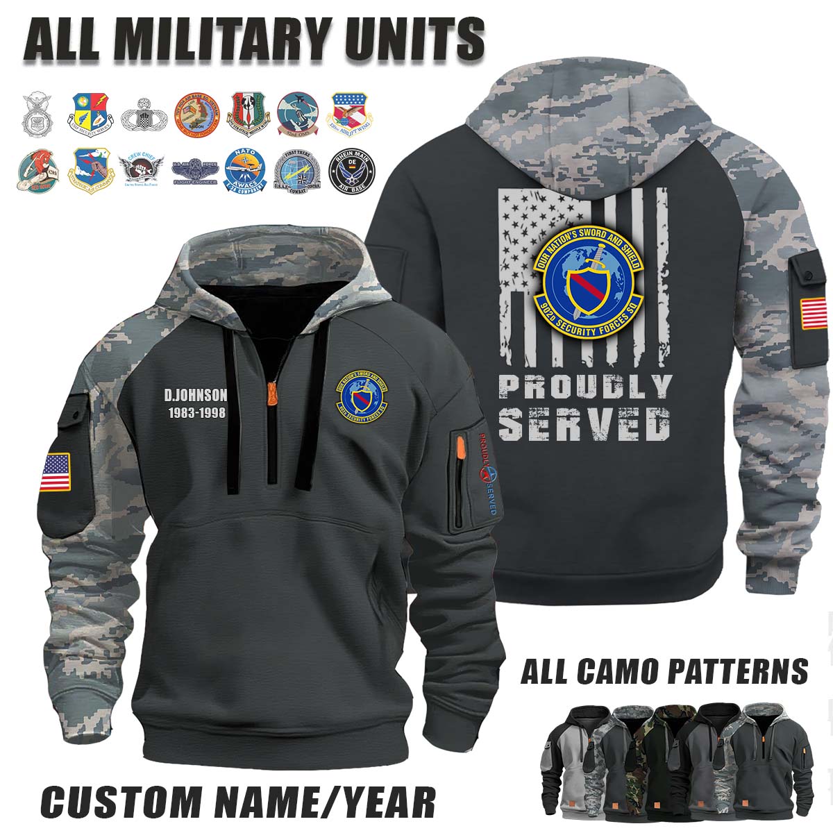 902d SFS Security Forces Squadron_Camo Halfzip Hoodie