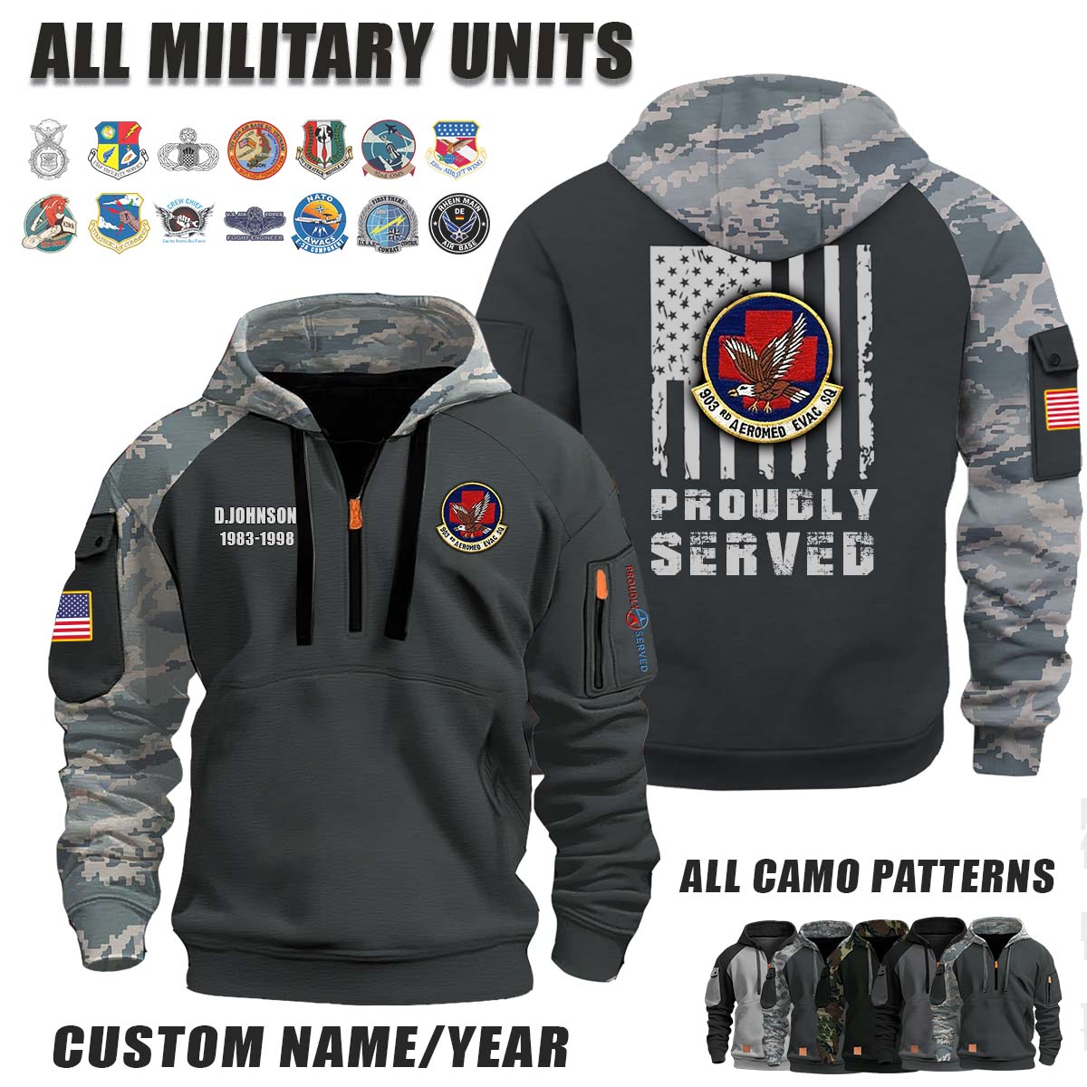 903rd AES Aeromedical Evacuation Squadron_Camo Halfzip Hoodie
