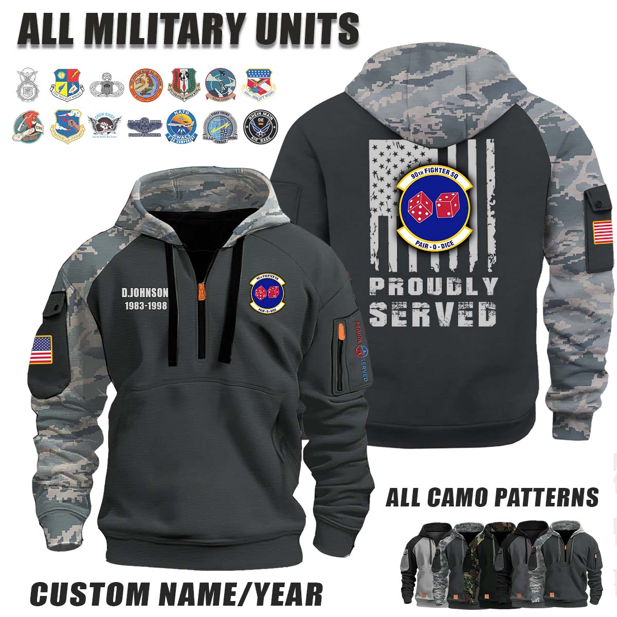 90th FS 90th Fighter Squadron_Camo Halfzip Hoodie