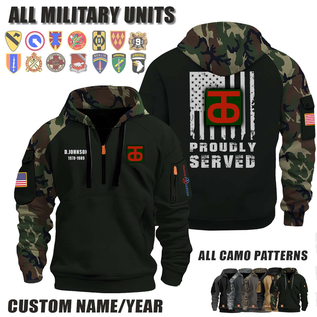 90th ID 90th Infantry Division_Camo Halfzip Hoodie
