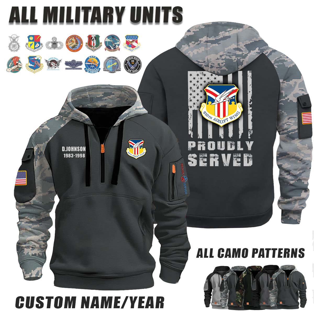 910th AW Airlift Wing_Camo Halfzip Hoodie