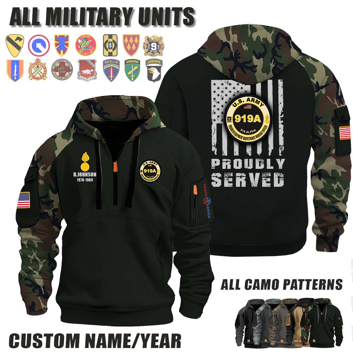 919A Engineer Equipment Maintenance Warrant Officer_Camo Halfzip Hoodie