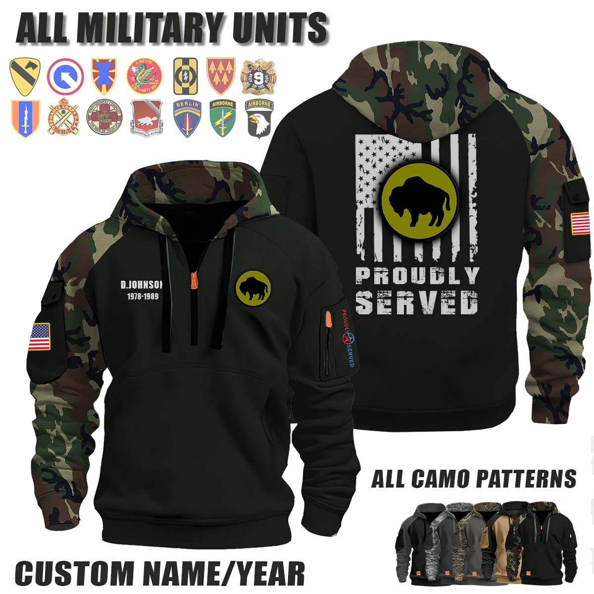 92nd ID 92nd Infantry Division_Camo Halfzip Hoodie