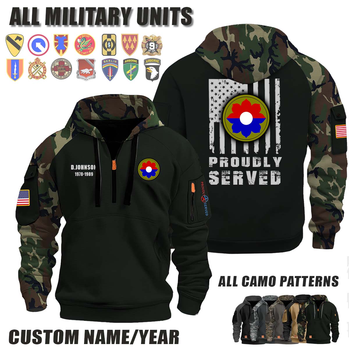 9th ID 9th Infantry Division_Camo Halfzip Hoodie