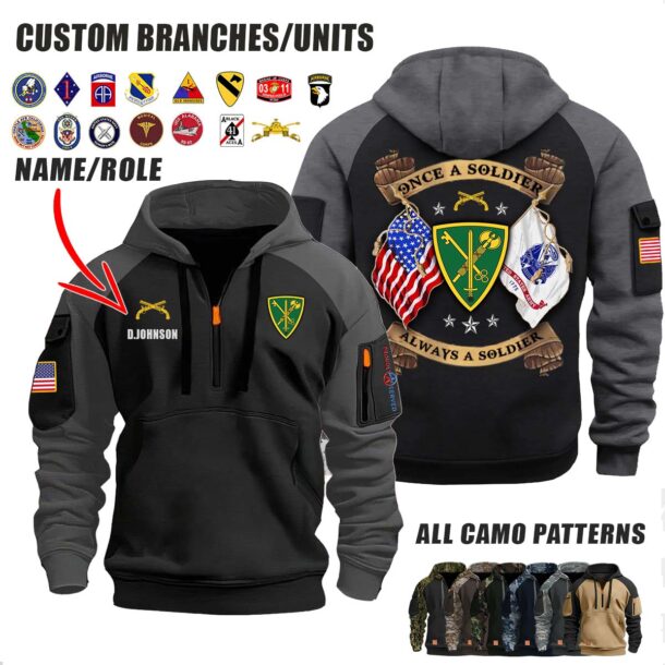 Custom US Army V4 Double Flag Halfzip Hoodie 6