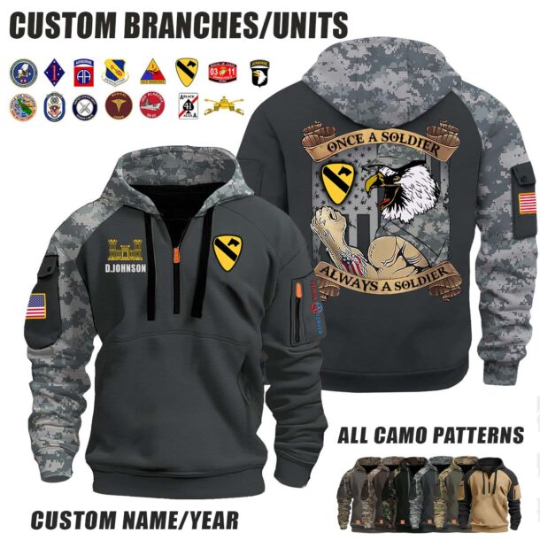 Custom US Army Vet Eagle Once A Soldier Camo Halfzip Hoodie 2