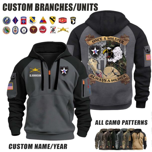 Custom US Army Vet Eagle Once A Soldier Camo Halfzip Hoodie 7 10