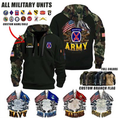 Custom US Branches Halfzip Hoodie  42 Flags