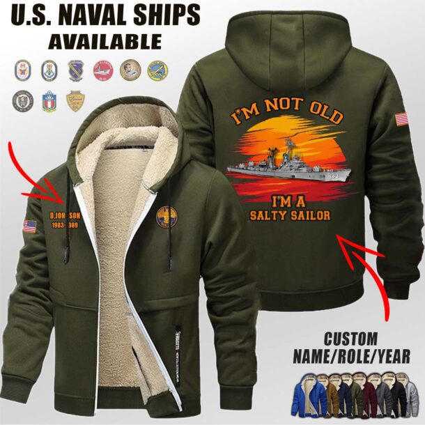 Custom US Naval Ships Im Not Old Sunset Fleece Zip Hoodie 1