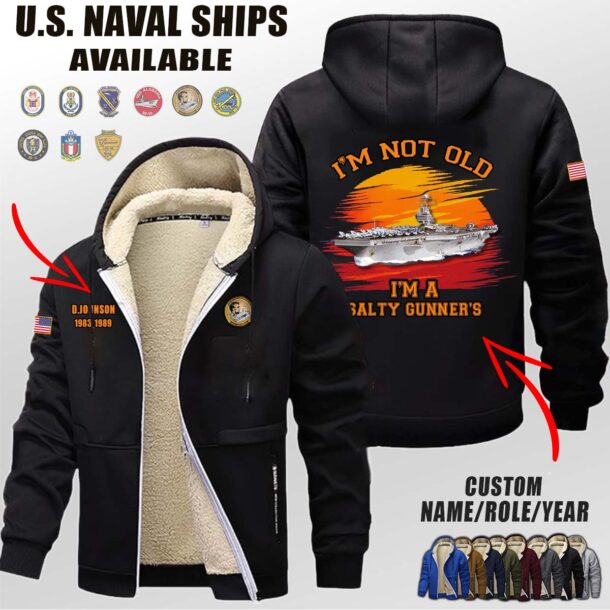 Custom US Naval Ships Im Not Old Sunset Fleece Zip Hoodie 2