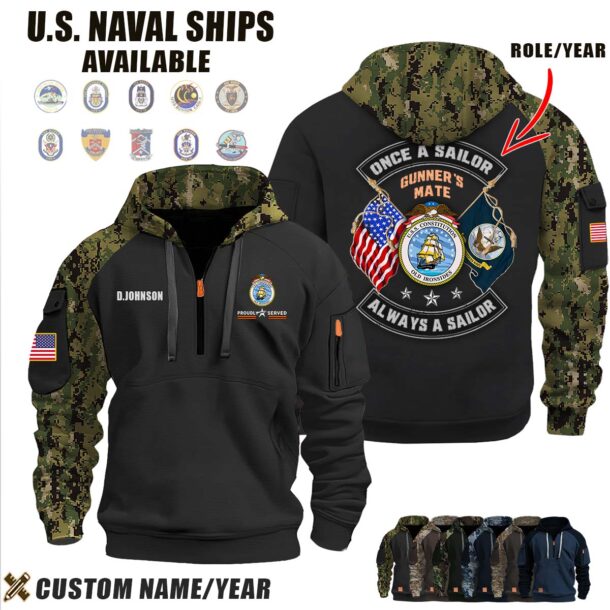 Custom US Naval Ships N1 Once A Sailor Halfzip Hoodie 5