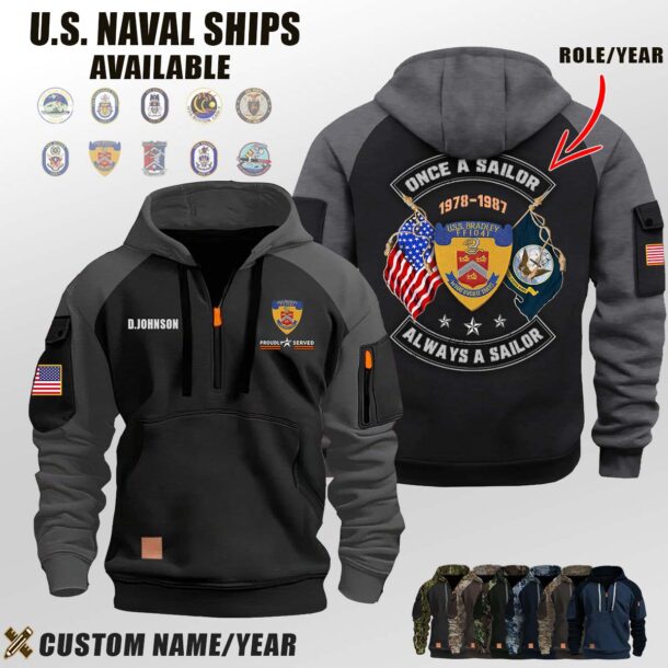 Custom US Naval Ships N1 Once A Sailor Halfzip Hoodie 9