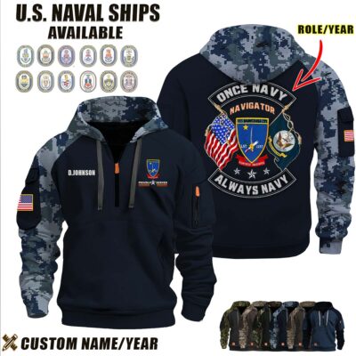 Custom US Naval Ships N2 Once Navy Dual Flag Halfzip Hoodie 1