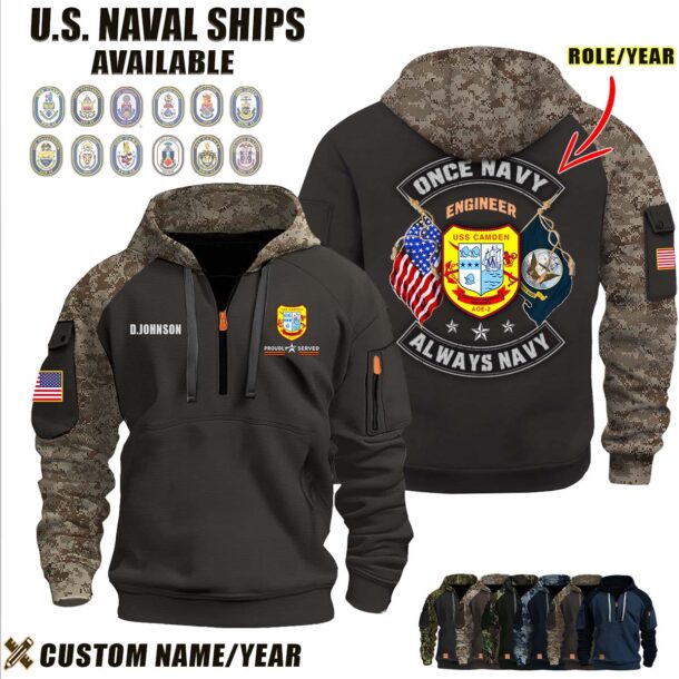 Custom US Naval Ships N2 Once Navy Dual Flag Halfzip Hoodie 4