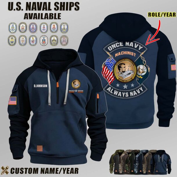Custom US Naval Ships N2 Once Navy Dual Flag Halfzip Hoodie 7