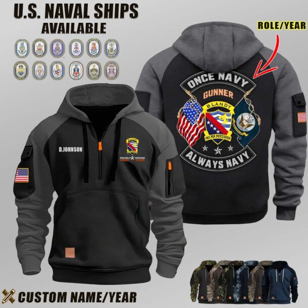Custom US Naval Ships N2 Once Navy Dual Flag Halfzip Hoodie 9