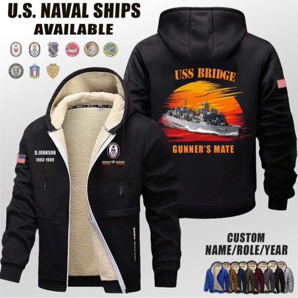 Custom US Naval Ships Sunset Fleece Zip Hoodie 2