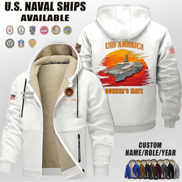 Custom US Naval Ships Sunset Fleece Zip Hoodie 4