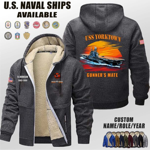 Custom US Naval Ships Sunset Fleece Zip Hoodie 5