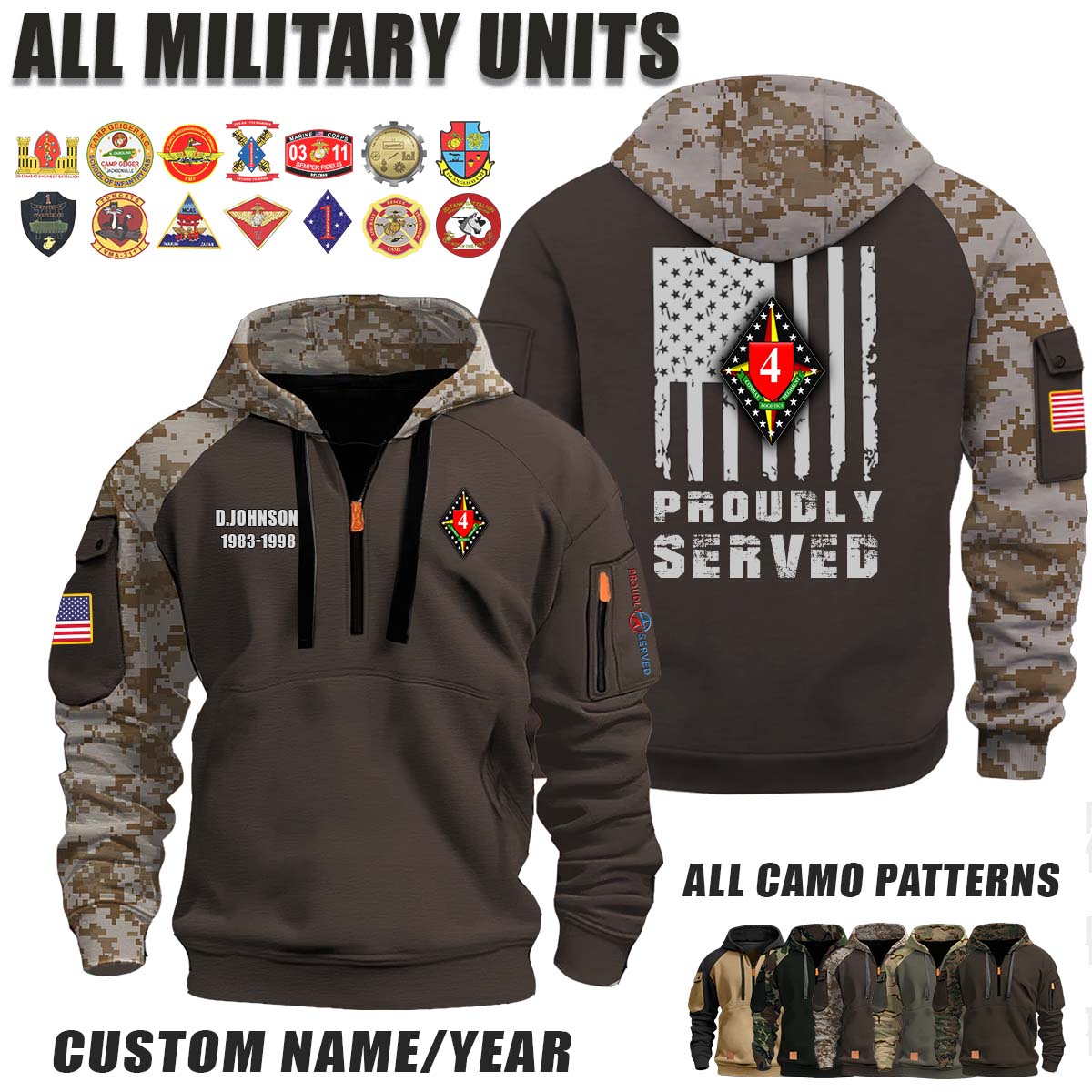 CLR-4 Combat Logistics Regiment 4_Camo Halfzip Hoodie