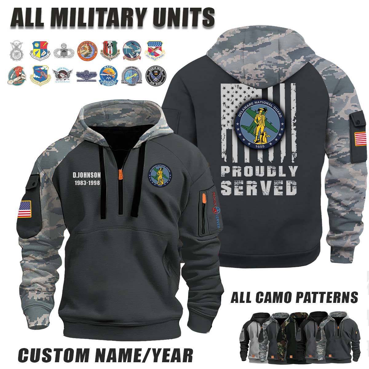 Delaware National Guard_Camo Halfzip Hoodie