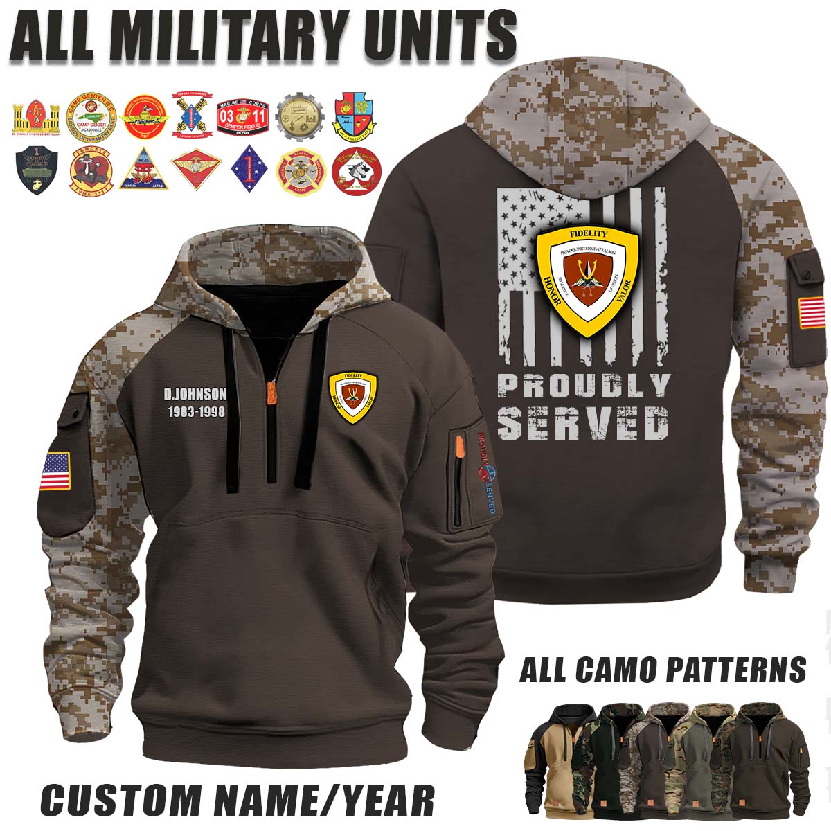 Headquarters Battalion 3rd Marine Division_Camo Halfzip Hoodie