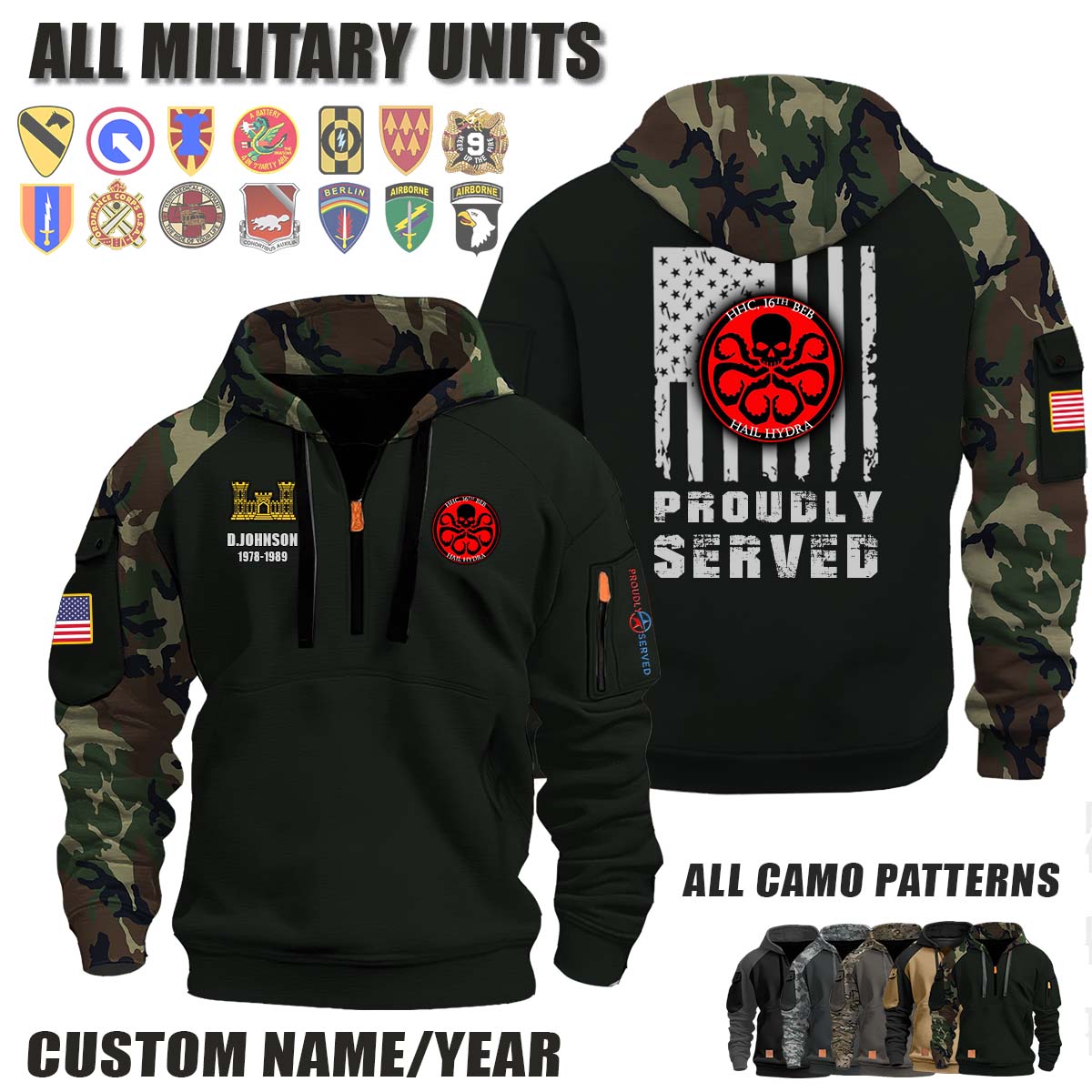 HHC 16th BEB 16th Brigade Engineer Battalion_Camo Halfzip Hoodie