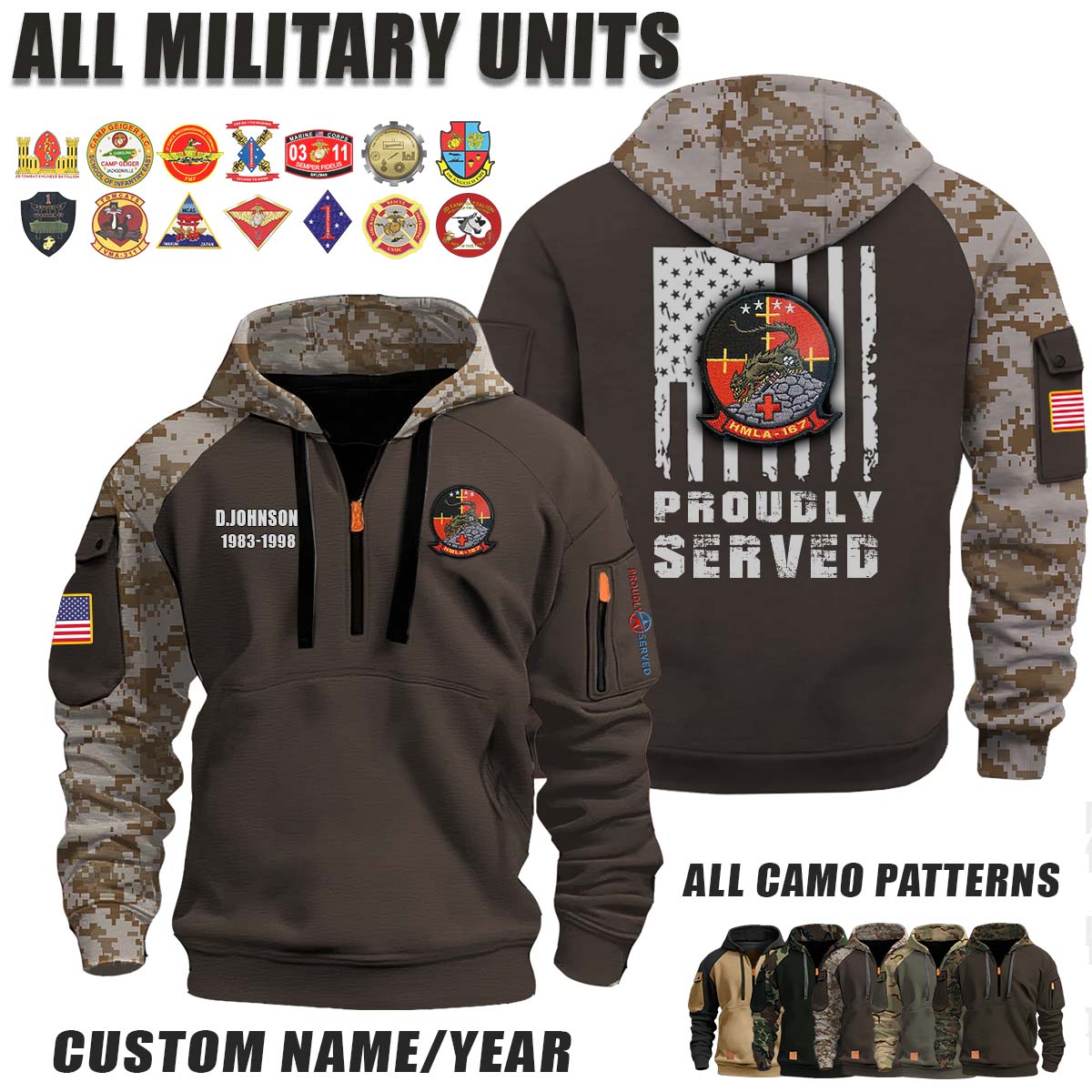 HMLA-167 Warriors_Camo Halfzip Hoodie