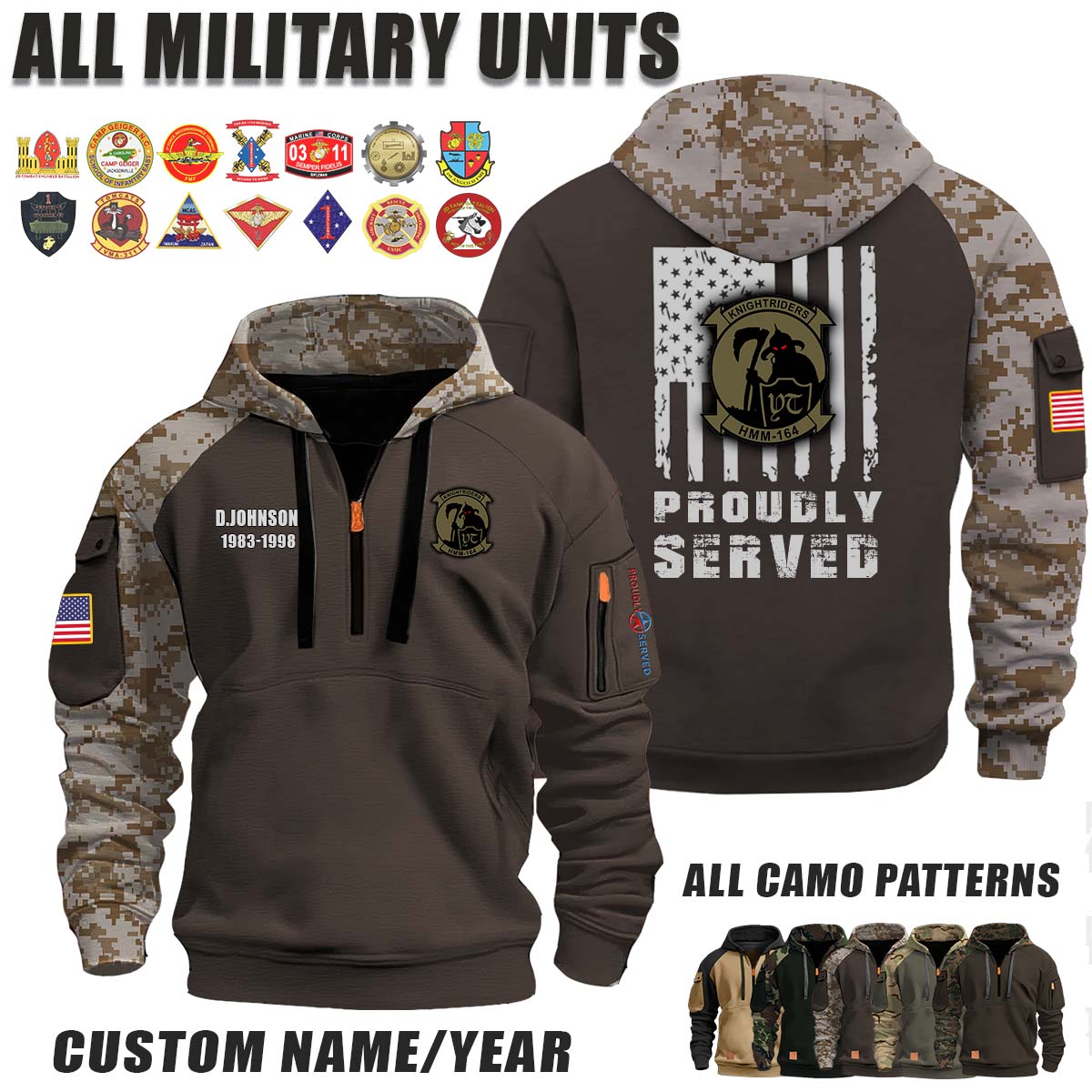 HMM-164 Knightriders_Camo Halfzip Hoodie