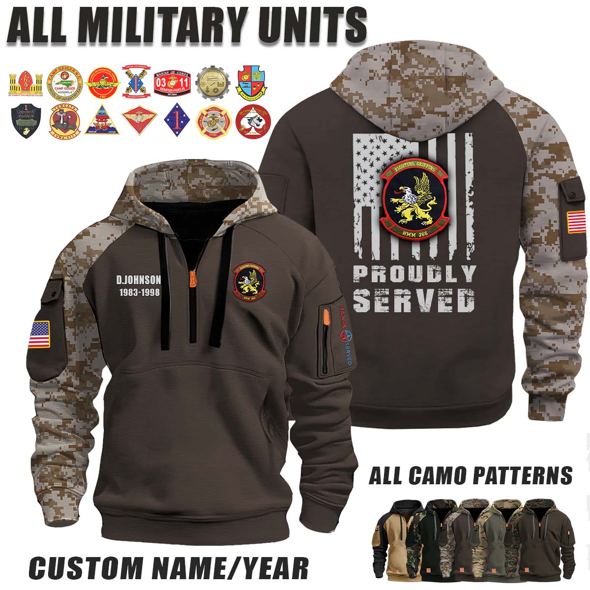 HMM-266 Fighting Griffins_Camo Halfzip Hoodie