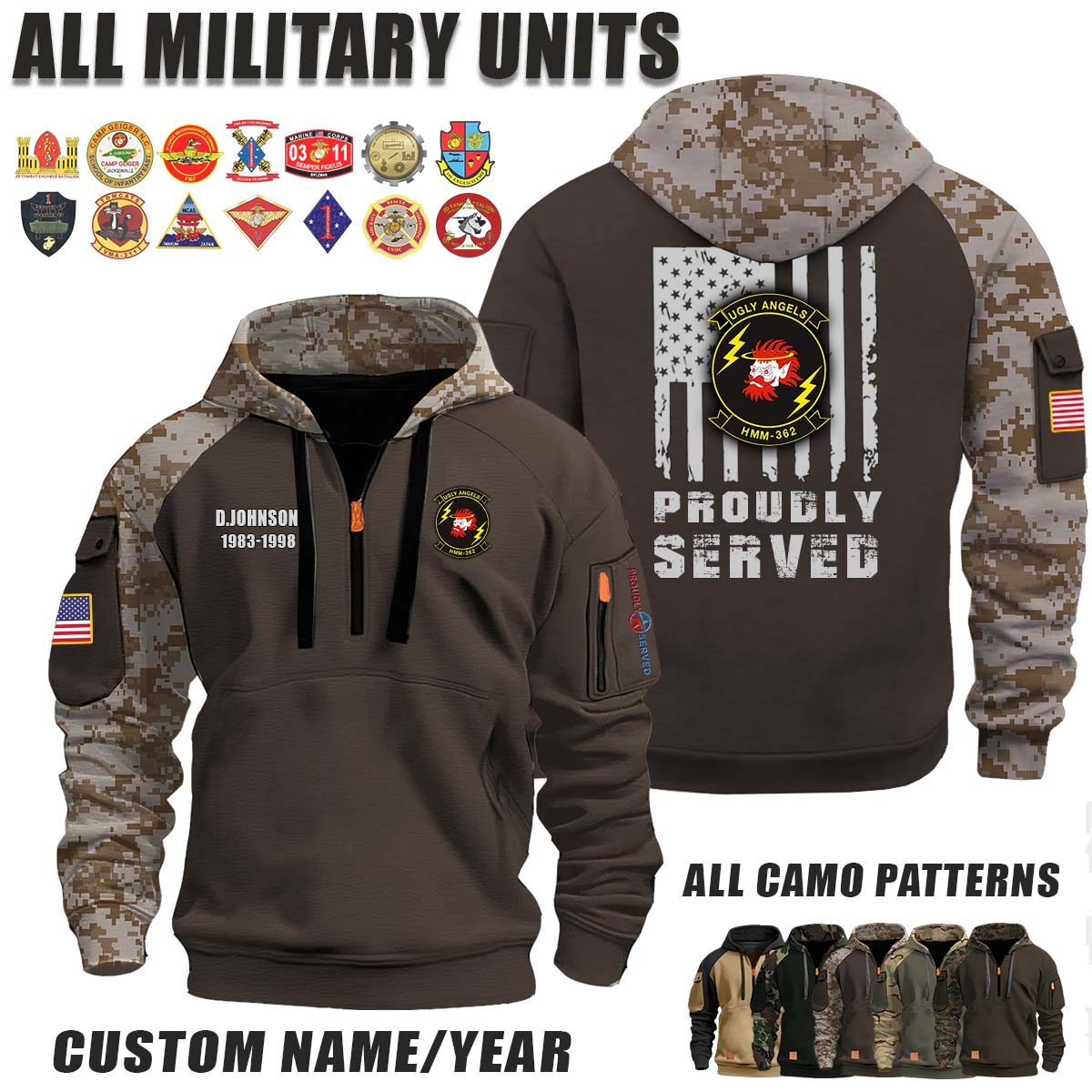 HMM-362 Ugly Angels_Camo Halfzip Hoodie