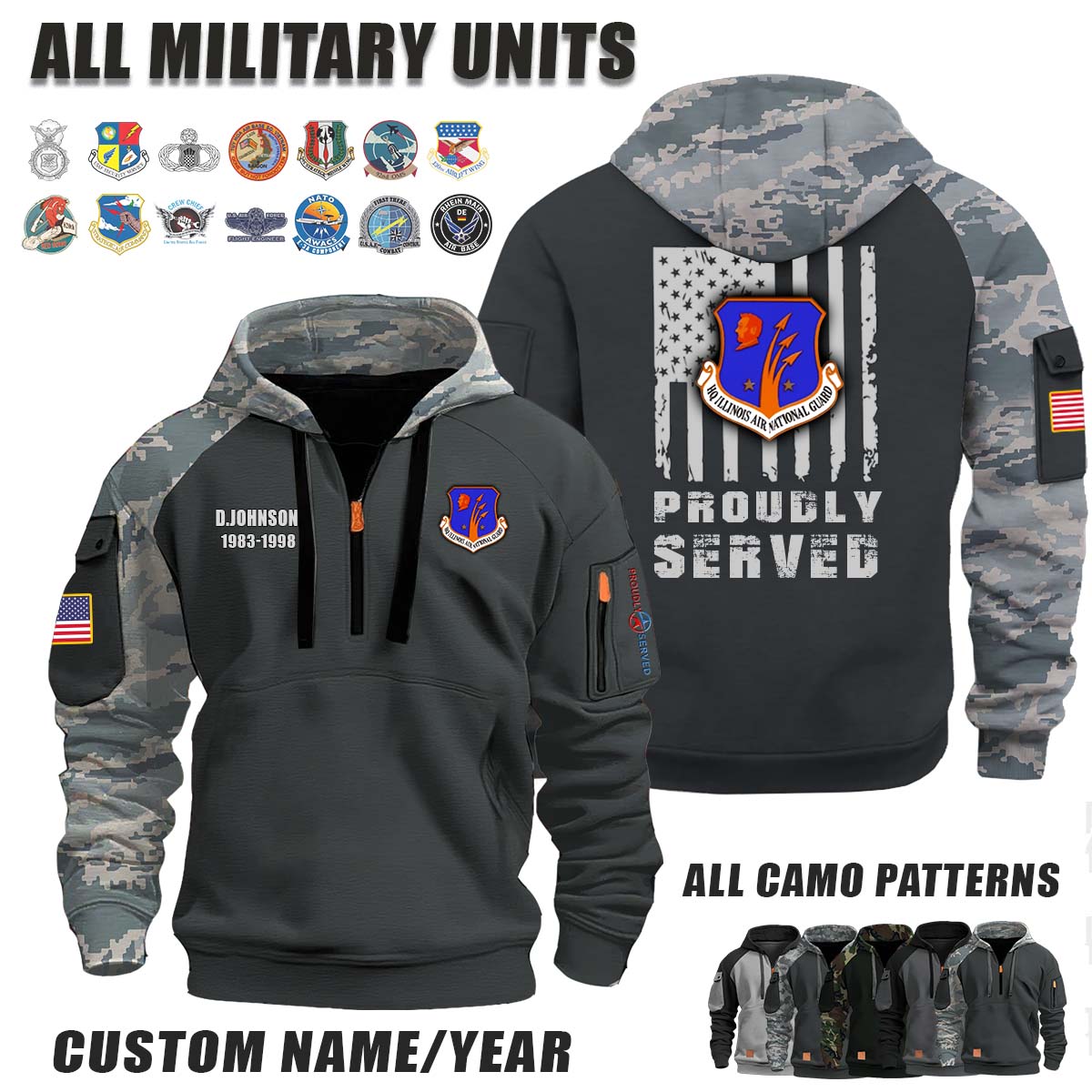 IL ANG Illinois Air National Guard_Camo Halfzip Hoodie